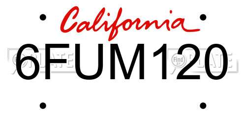 6FUM120 California License Plate