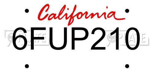 6FUP210 California License Plate
