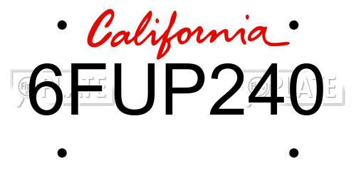 6FUP240 California License Plate