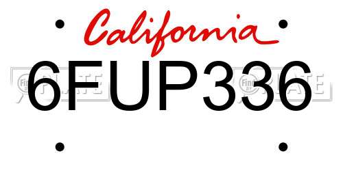 6FUP336 California License Plate