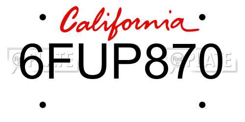 6FUP870 California License Plate