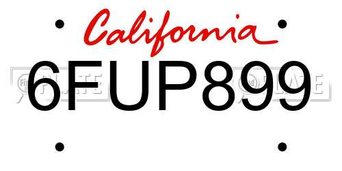 6FUP899 California License Plate