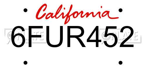 6FUR452 California License Plate