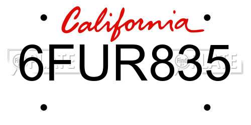 6FUR835 California License Plate