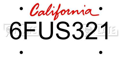 6FUS321 California License Plate