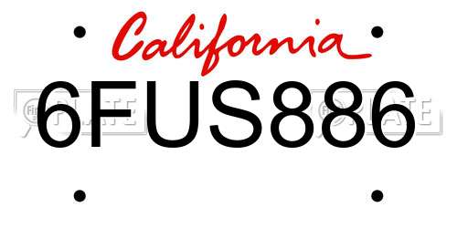 6FUS886 California License Plate