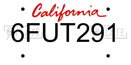 6FUT291 California License Plate