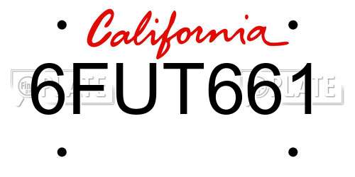 6FUT661 California License Plate