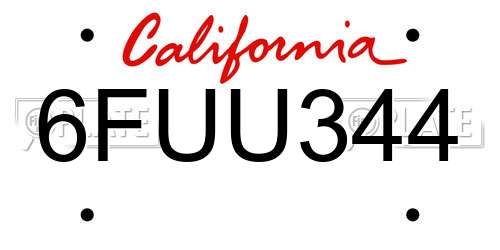 6FUU344 California License Plate