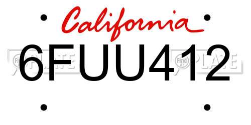 6FUU412 California License Plate