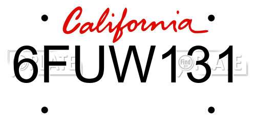 6FUW131 California License Plate