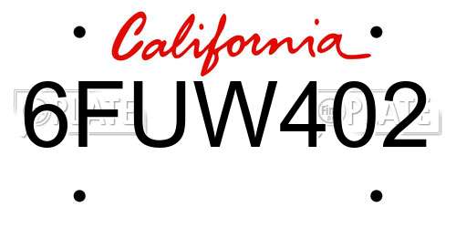 6FUW402 California License Plate