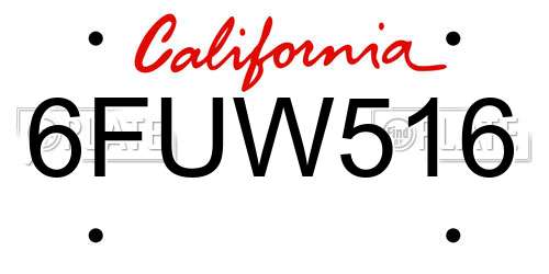 6FUW516 California License Plate