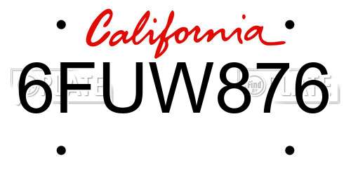 6FUW876 California License Plate