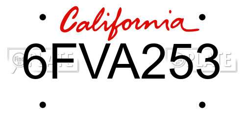 6FVA253 California License Plate