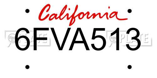 6FVA513 California License Plate