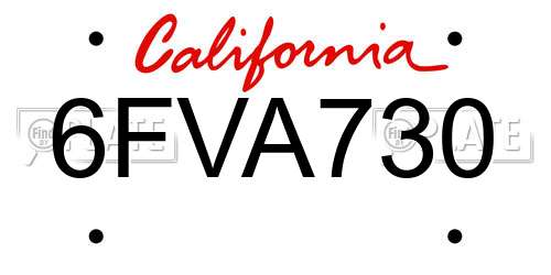 6FVA730 California License Plate