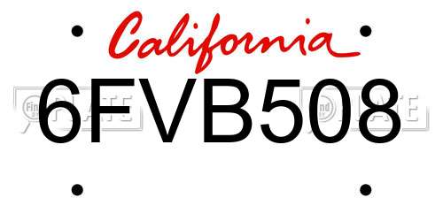 6FVB508 California License Plate