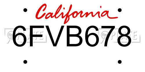 6FVB678 California License Plate