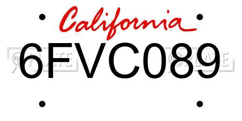 6FVC089 California License Plate
