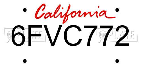6FVC772 California License Plate