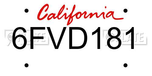 6FVD181 California License Plate