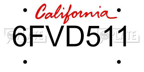 6FVD511 California License Plate