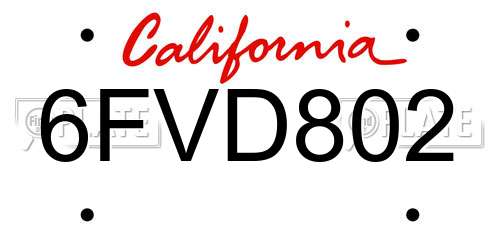 6FVD802 California License Plate