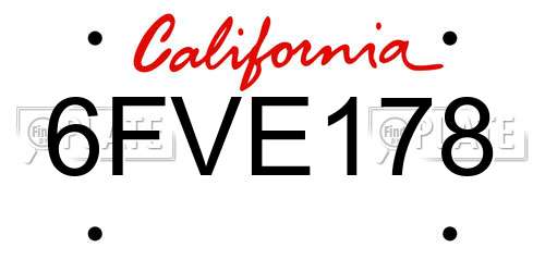 6FVE178 California License Plate
