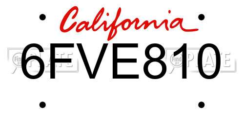 6FVE810 California License Plate
