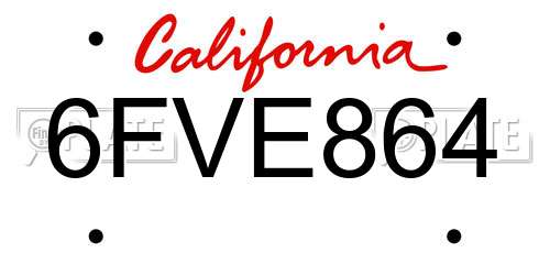 6FVE864 California License Plate