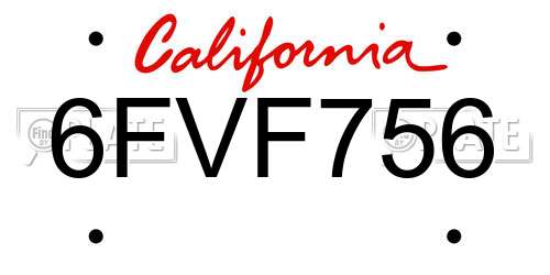 6FVF756 California License Plate