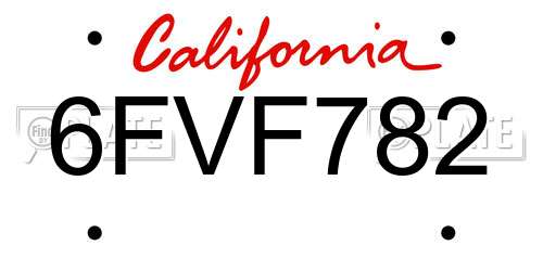 6FVF782 California License Plate
