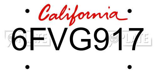 6FVG917 California License Plate