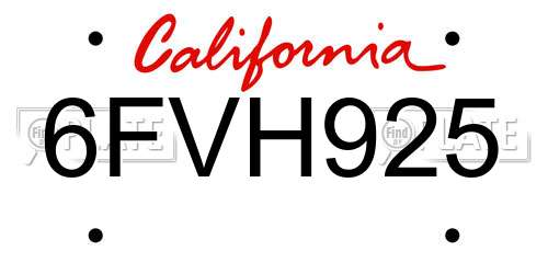6FVH925 California License Plate