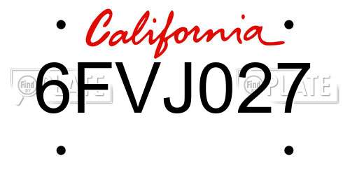 6FVJ027 California License Plate
