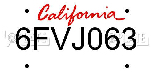 6FVJ063 California License Plate