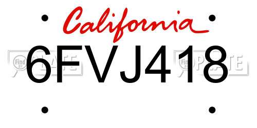 6FVJ418 California License Plate