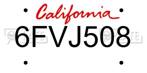 6FVJ508 California License Plate