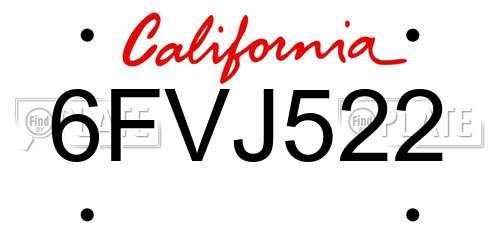 6FVJ522 California License Plate