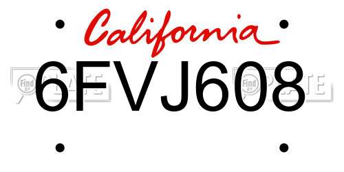 6FVJ608 California License Plate