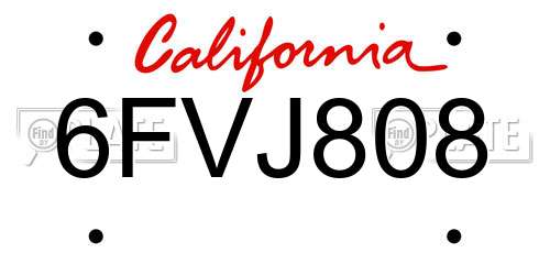 6FVJ808 California License Plate