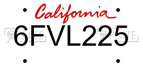6FVL225 California License Plate