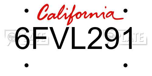 6FVL291 California License Plate