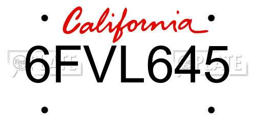 6FVL645 California License Plate