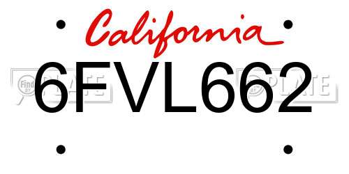 6FVL662 California License Plate