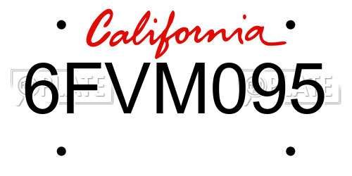 6FVM095 California License Plate