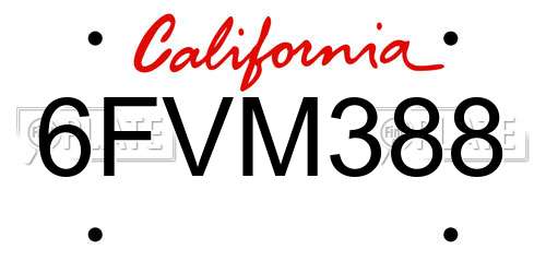 6FVM388 California License Plate