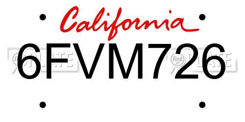 6FVM726 California License Plate