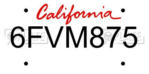 6FVM875 California License Plate